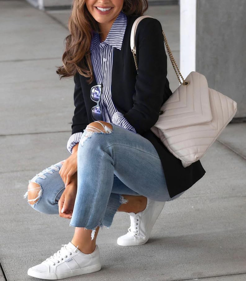 IBAOTORONI Women's Striped Button Down Shirts: Long Sleeve Office Casual Business Blouses with Pocket - Image 4