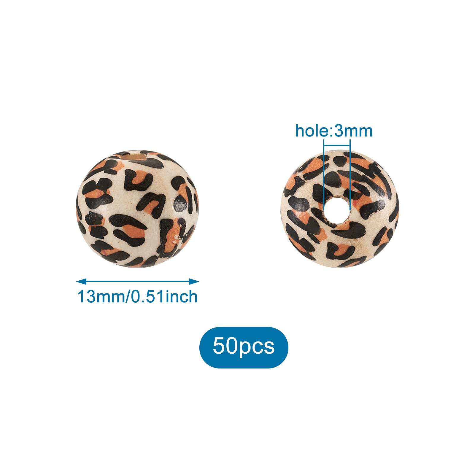 Craftdady 50Pcs Natural Wooden Beads Round Printed with Leopard Print Partten 13mm Animal Theme Charm for Jewellery Making Bracelet Necklace Hole: 3mm - Image 4