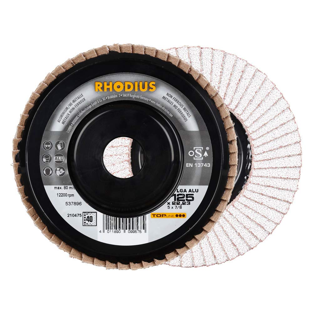 RHODIUS LGA ALU Lot de 10 disques à lamelles Ø 125 K60 pour aluminium, métaux non ferreux, bois
