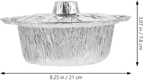 Miniatura 6 de BESPORTBLE 5 juegos de sartenes redondas de aluminio con tapa, 33.8 fl oz de papel de aluminio para hornear, olla de papel de aluminio, utensilios