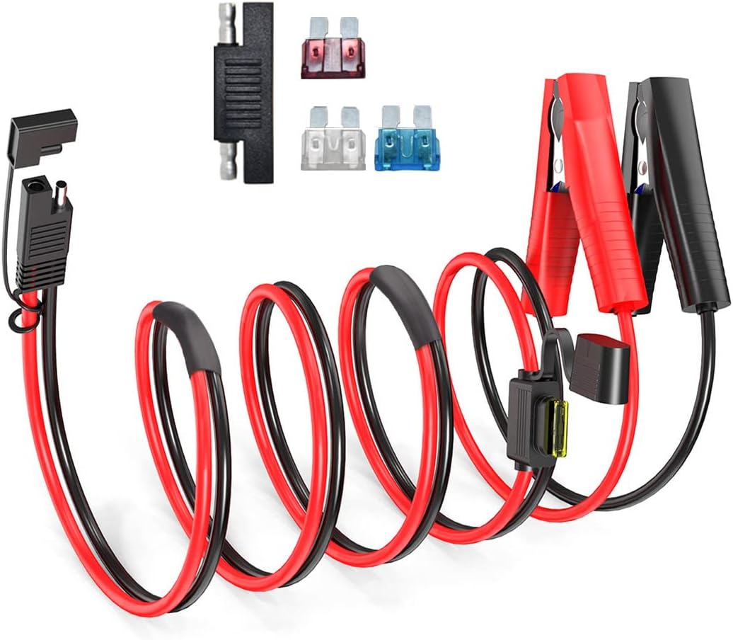 ELFCULB SAE to Alligator Clip,12AWG SAE Connector Quick Disconnect Cable Battery Alligator Crocodile Clip with 10A 15A 20A 25A Fuse,Compatible for Cars Motorcycles(10FT)