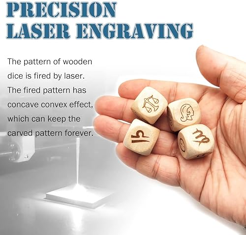 Miniatura 6 de Juego de 4 dados creativos del zodiaco, 2 pares de 12 dados de patrón de símbolo de constelación para accesorios de adivinación (versión 1 + versión