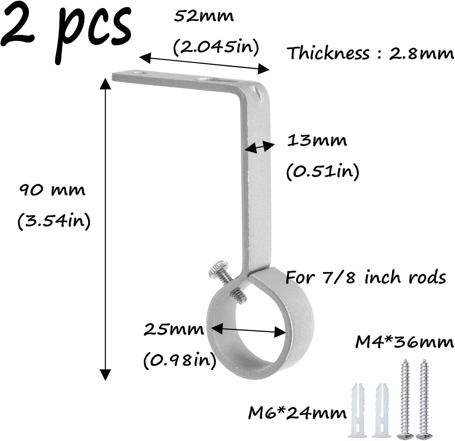 Semetall Curtain Rod Brackets,Set of 2,Silver | Heavy Duty Curtain Rod Holders for 7/8 Inch Rods