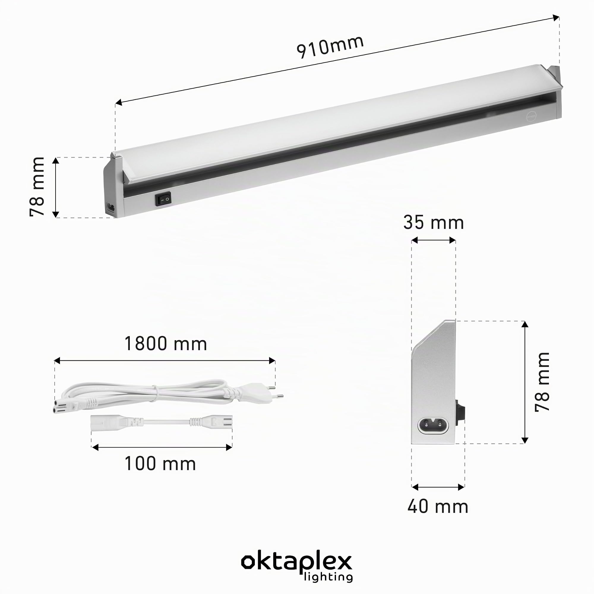 Oktaplex Rota sottopensile cucina orientabile LED 1615 lumen 3000K bianco caldo 91cm 14,6W illuminazione cucina alluminio con interruttore 230V