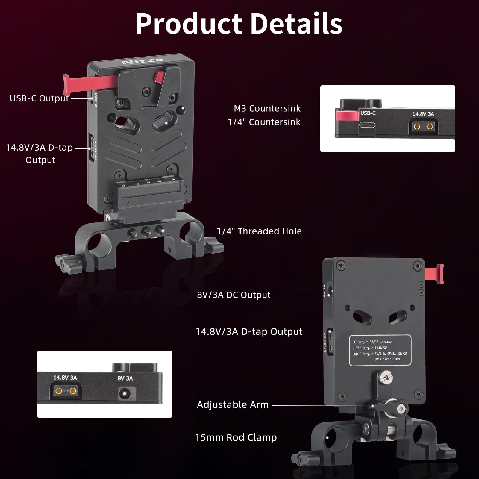 TILTA TA BTP3 V B Smart V Mount Battery Plate Type C 5V USB C PD 60W Power Supply Out Put D Tap 14.8 W voor A7S III A7M4 GH6 BMPCC 6K PRO R5C X H2S Camera (batterij niet