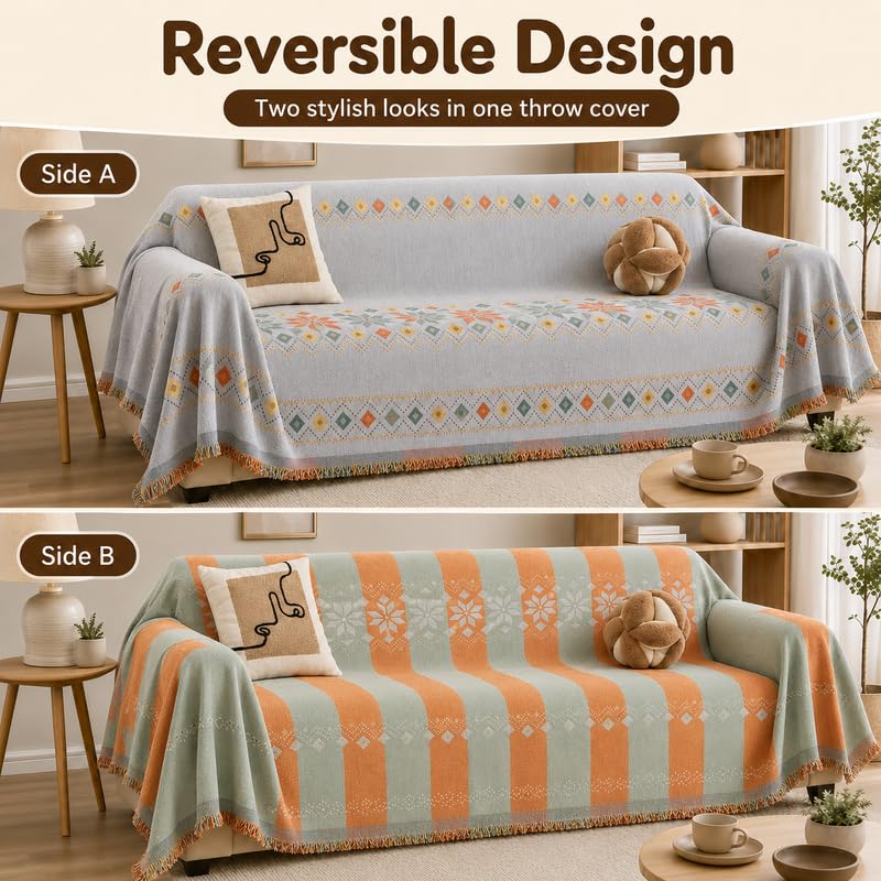 Image of Homero Reversible Sofa Throw Cover Premium Chenille Sofa Cover for 1 Seater Sofa with Anti Slip Design and Soft Touch Furniture Protection