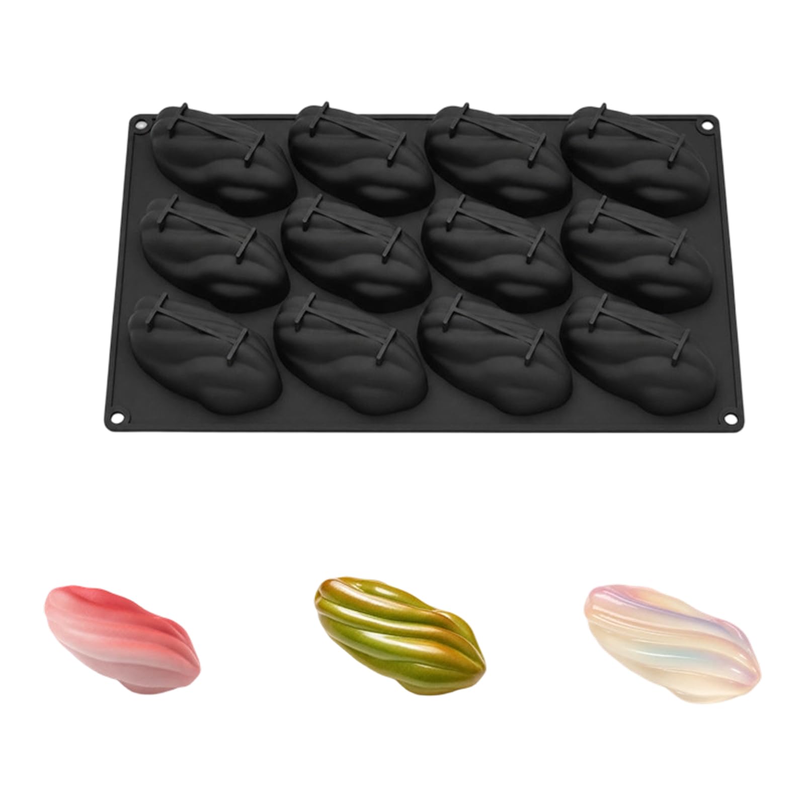COOLHOOD Silicone Baking Tool for Mousses and Chocolate 12 Cavity Pistachios Shaped Pastries Nonstick Chocolate Baking Molds French Dessert Mold