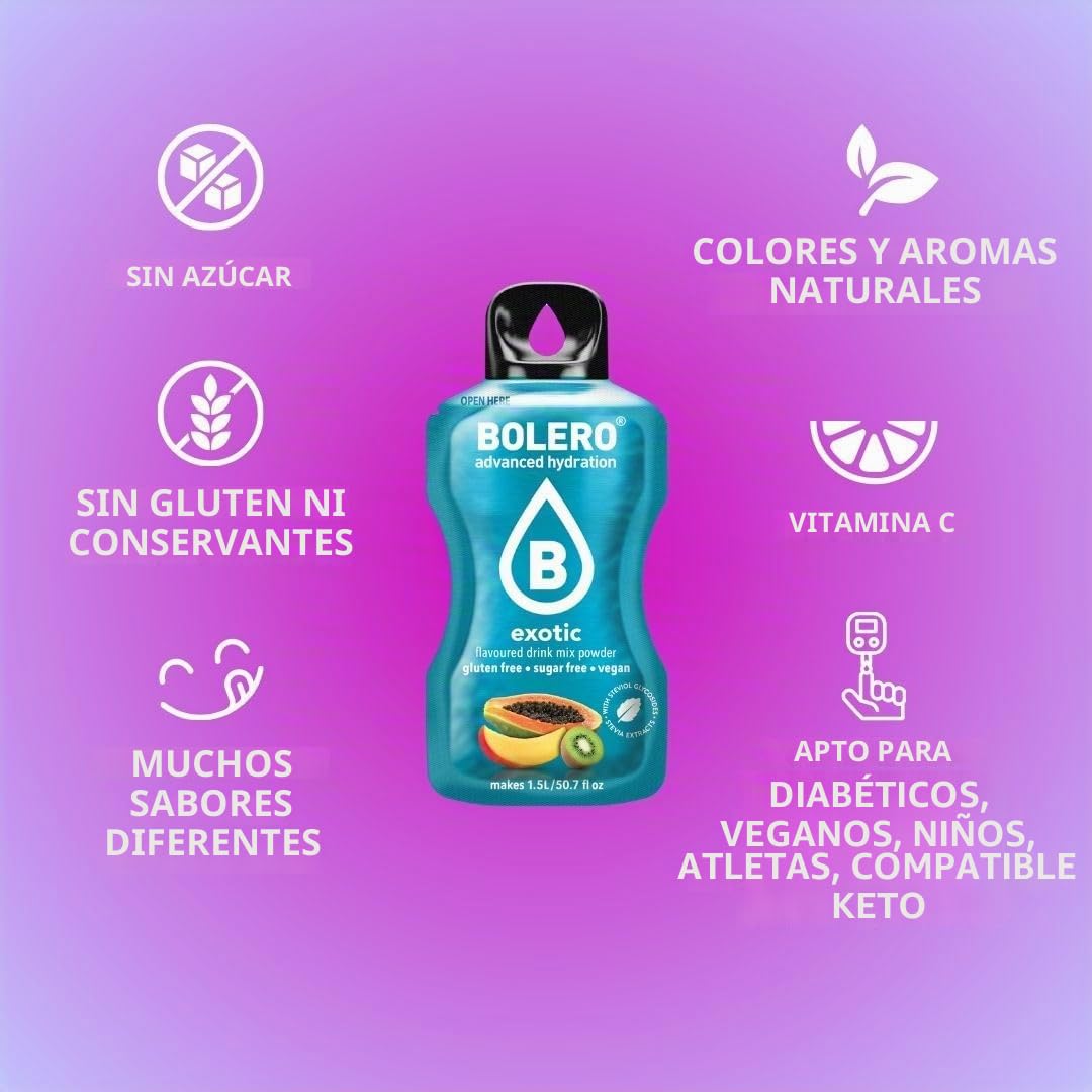 Bolero Bebida 24 bolsitas de 3 g g de fruta preparada en polvo soluble para bebida fresca en agua, 72 gramos endulzado con stevia (piña)