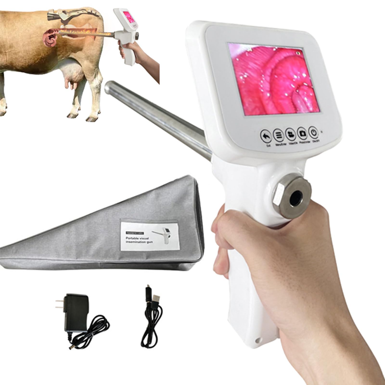 Pistolet D'Insémination Artificielle AI (écran 3,5"), 15 Millions De Pixels, Fonction De Massage par Vibration, Endoscope Visuel, Outils De Grossesse Artificielle pour Bovins