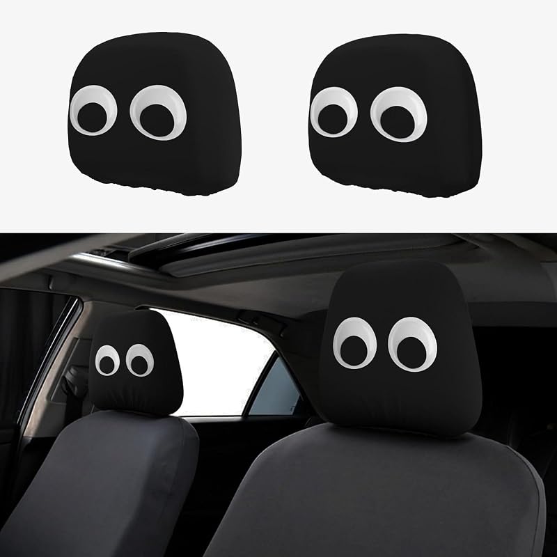 Capas para Encosto de Cabeça Automotivo com Olhos de Desenho Bege KOSUES Conjunto com 2