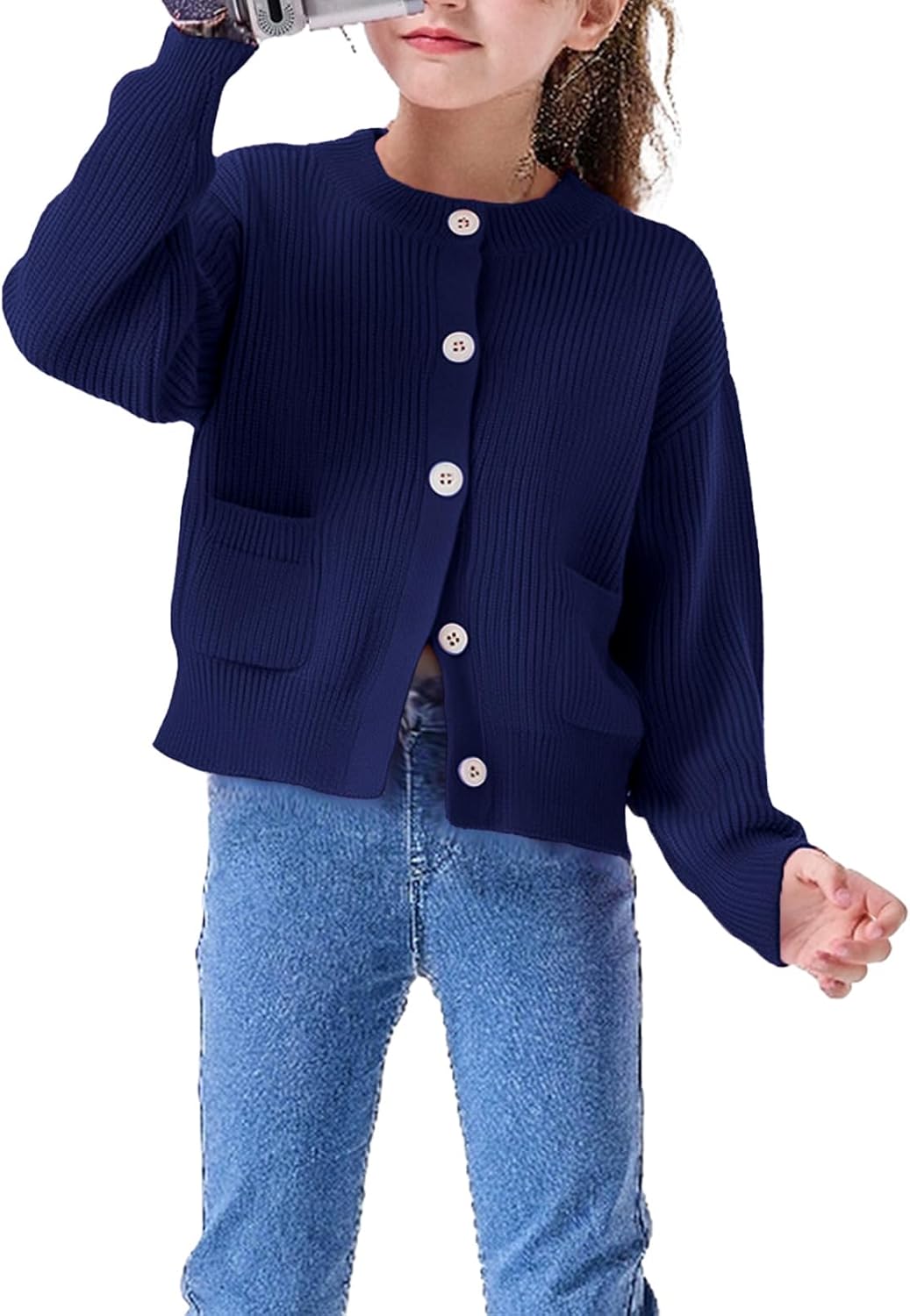 Girls Cardigan Sweater School Uniforms Toddler Long Sleeve Button Knit Solid Sweaters Tops