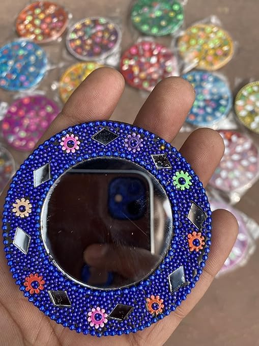 Image of Decorative Markup Mirror | Wood Multicolor Decorative Hand Mirror for Ladies, Makeup Mirror for Women (Pack of 5pc) (Multicolor)