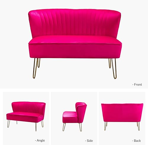 Miniatura 8 de HULALA HOME Sofá biplaza pequeño tapizado de terciopelo de 45 pulgadas, moderno sofá biplaza con patas de metal dorado, sofá de 2 plazas de