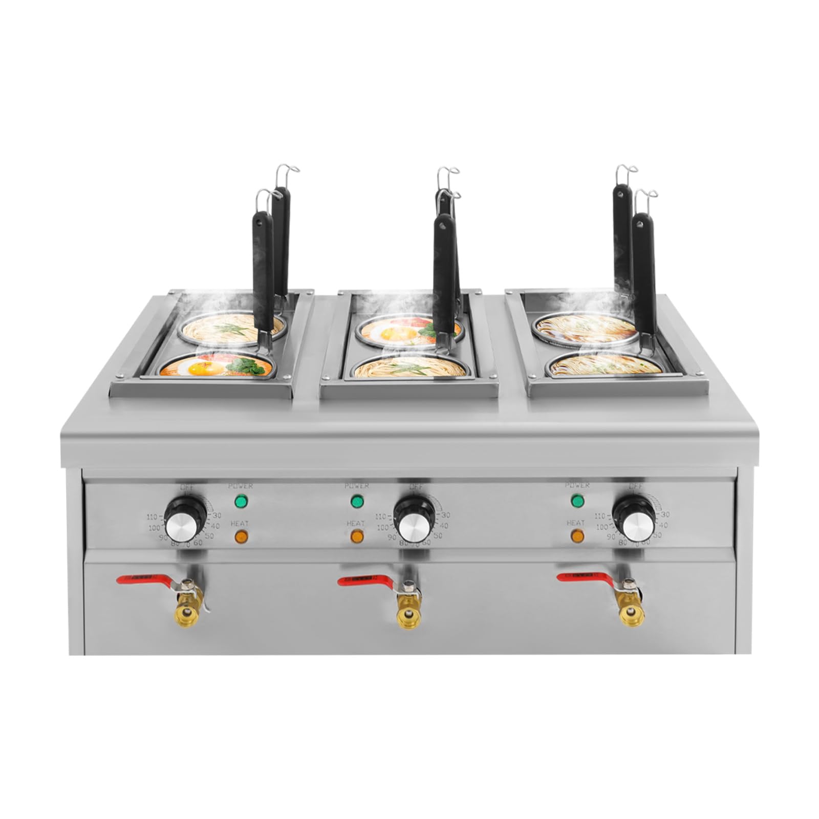 Fornello per pasta professionale, 6 cesti, 9 l, 2500 W, in acciaio inox, con rubinetto di scarico, fornello per pasta elettrica, per feste, banchetti ed eventi di catering