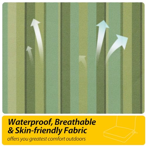Image of AAAAAcessories Outdoor Seat Cushions for Chairs, Fade-Resistant, Waterproof Patio Furniture Replacement Cushions, 25.5 inch x 25.5 inch x 5 inch + 25.5 inch x 19 inch, Set of 4, Mossy Forest Stripe