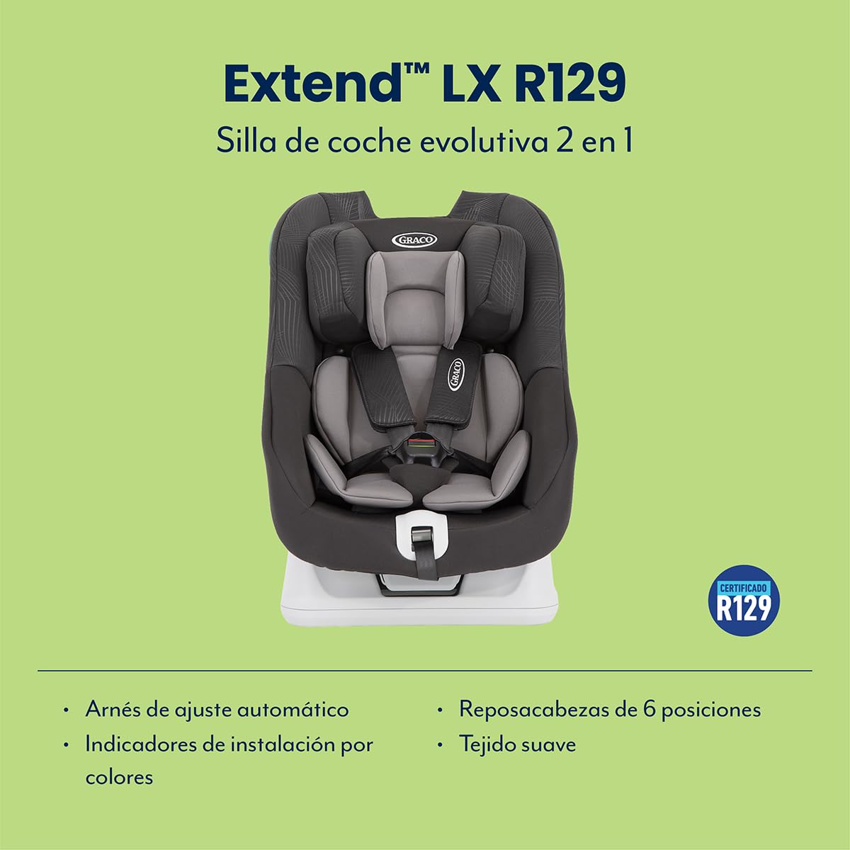 Graco - Extend™ LX R129 Silla de coche evolutiva 2 en 1, de 40 a 105 cm (desde el nacimiento hasta los 4 años aprox.), instalación con cinturón de seguridad del vehículo, color Midnight