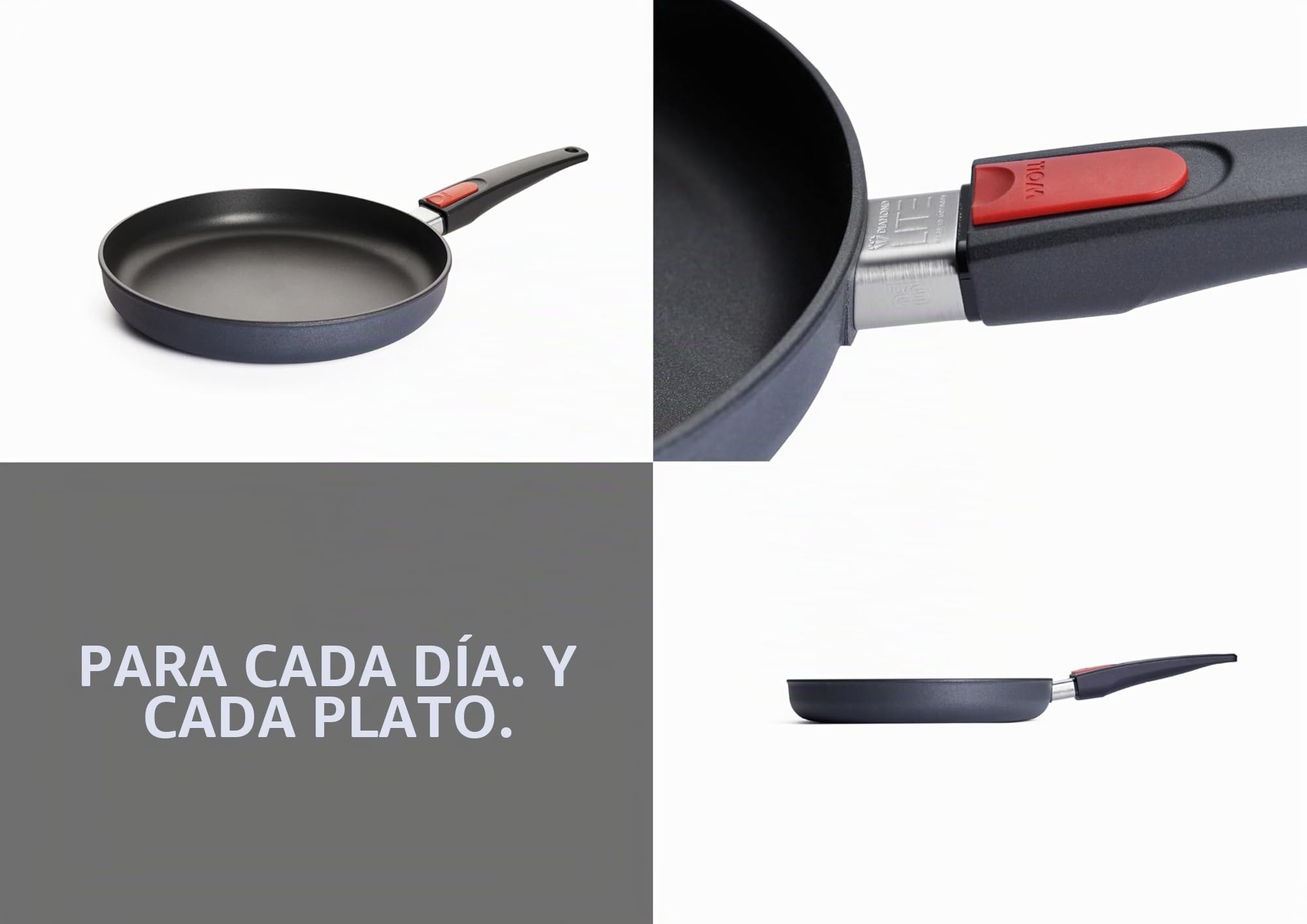 Woll Sartén plana Diamond Lite para inducción, 28 cm de diámetro, 5 cm de alto, con asa extraíble, apta para todo tipo de cocinas, sartén de aluminio fundido, apta para horno, antracita