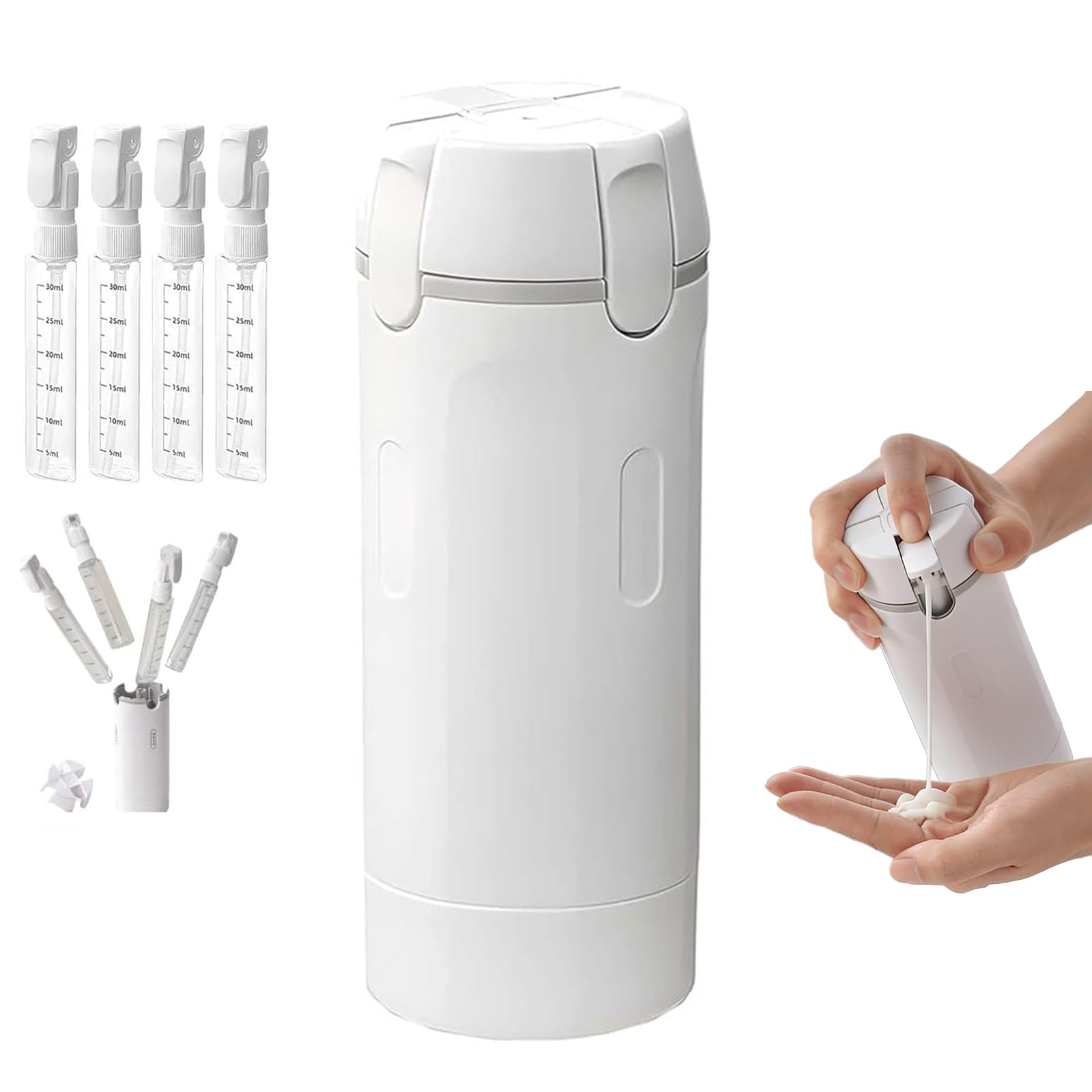 Jopwue White 4 In 1 Travel Bottles For Toiletries,4X40ml Travel Bottle Dispenser,Holiday Travel Essentials Leakproof Refillable Squeeze Travel Size Containers For Shampoo And Conditioner (White)