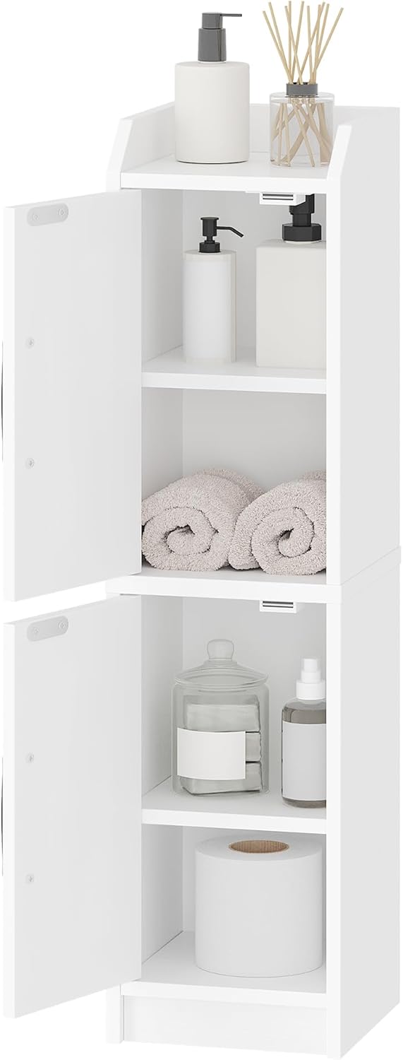 Hzuaneri Bathroom Storage Cabinet, Small Corner Floor Cabinet with Door and Shelves, Narrow Bathroom Organizer and Paper Storage with Adjustable Shelves, for Small Spaces, White BC27013X