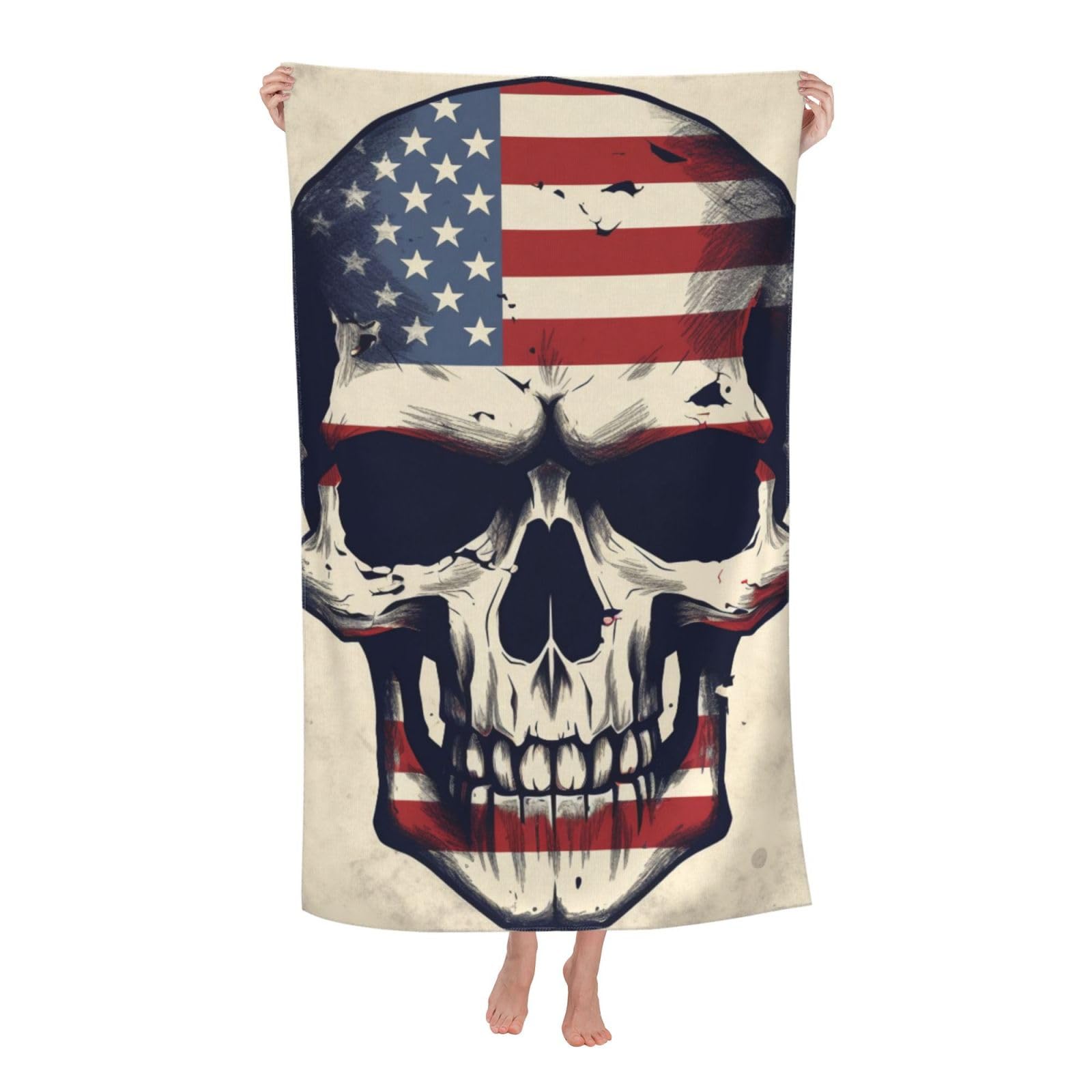 BWWHCCTI American Flag Skull Printed Quick Dry Bath Towel, Soft Microfiber Towels Fast Drying Beach Towels for Travel,Camping,Gym,Swimming,Yoga