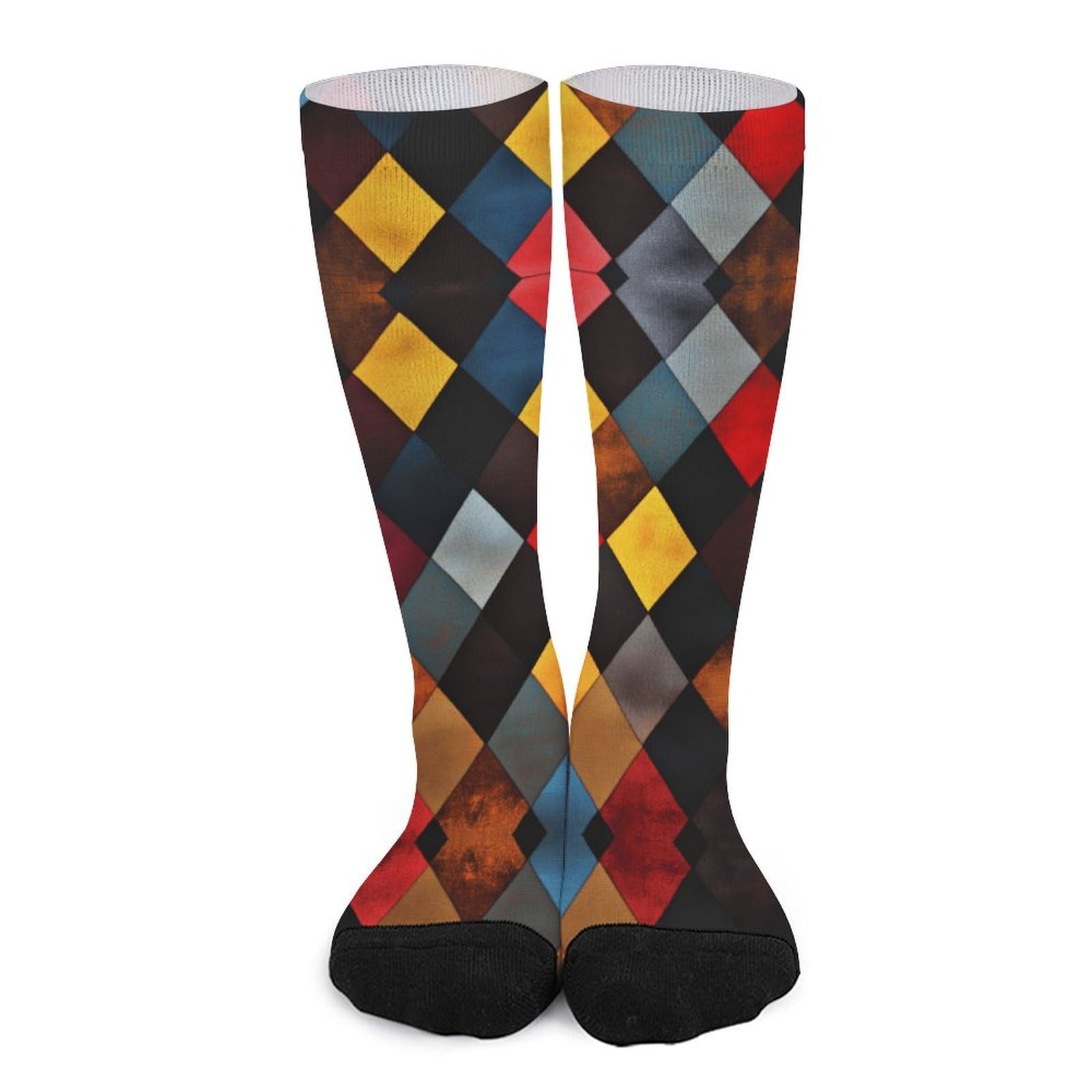 ArtistMixWay Womens Argyle Thicken Crew Socks Casual Warm Socks Hosiery for Hiking Camping,Black,S