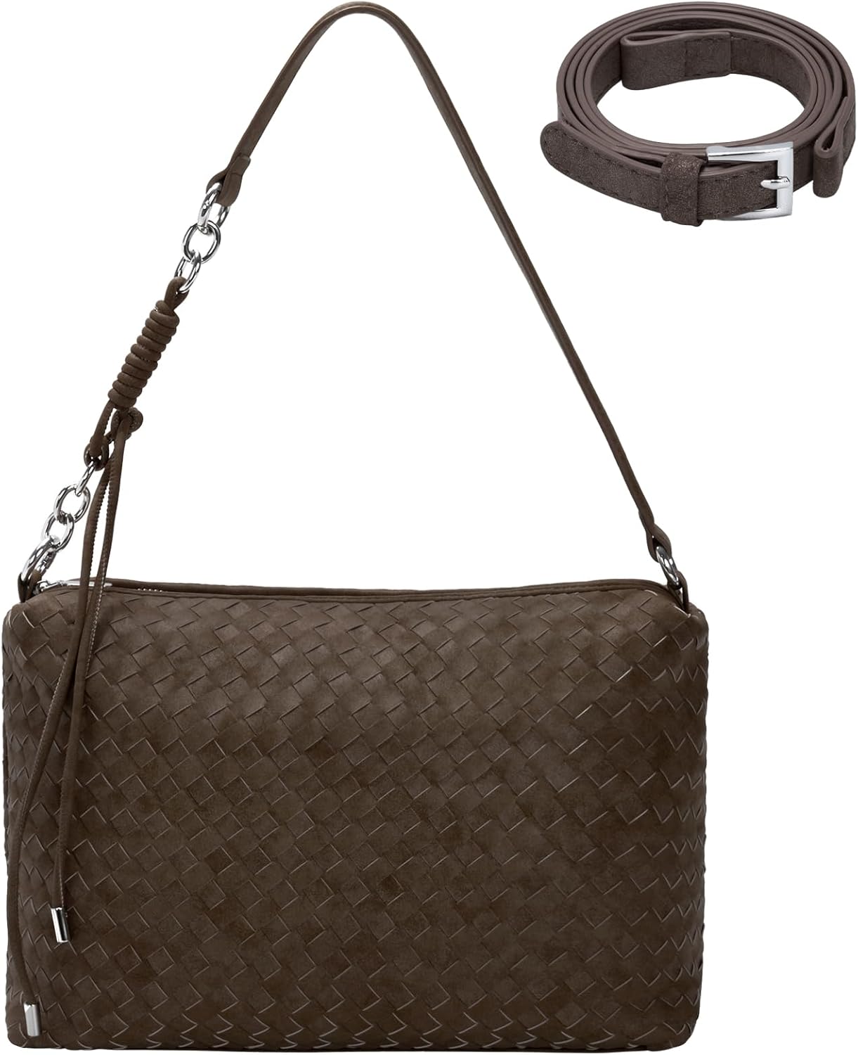 Woven Suede Shoulder Bag Woven Suede Hobo Purse for Women Suede Woven Tote Bag with 2 Adjustable Straps | Woven Shoulder Bag