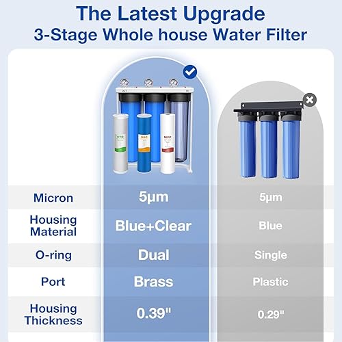 Miniatura 2 de SimPure Sistema de filtro de agua para toda la casa, filtración de agua transparente para el hogar de 3 etapas con filtros de carbono de sedimentos