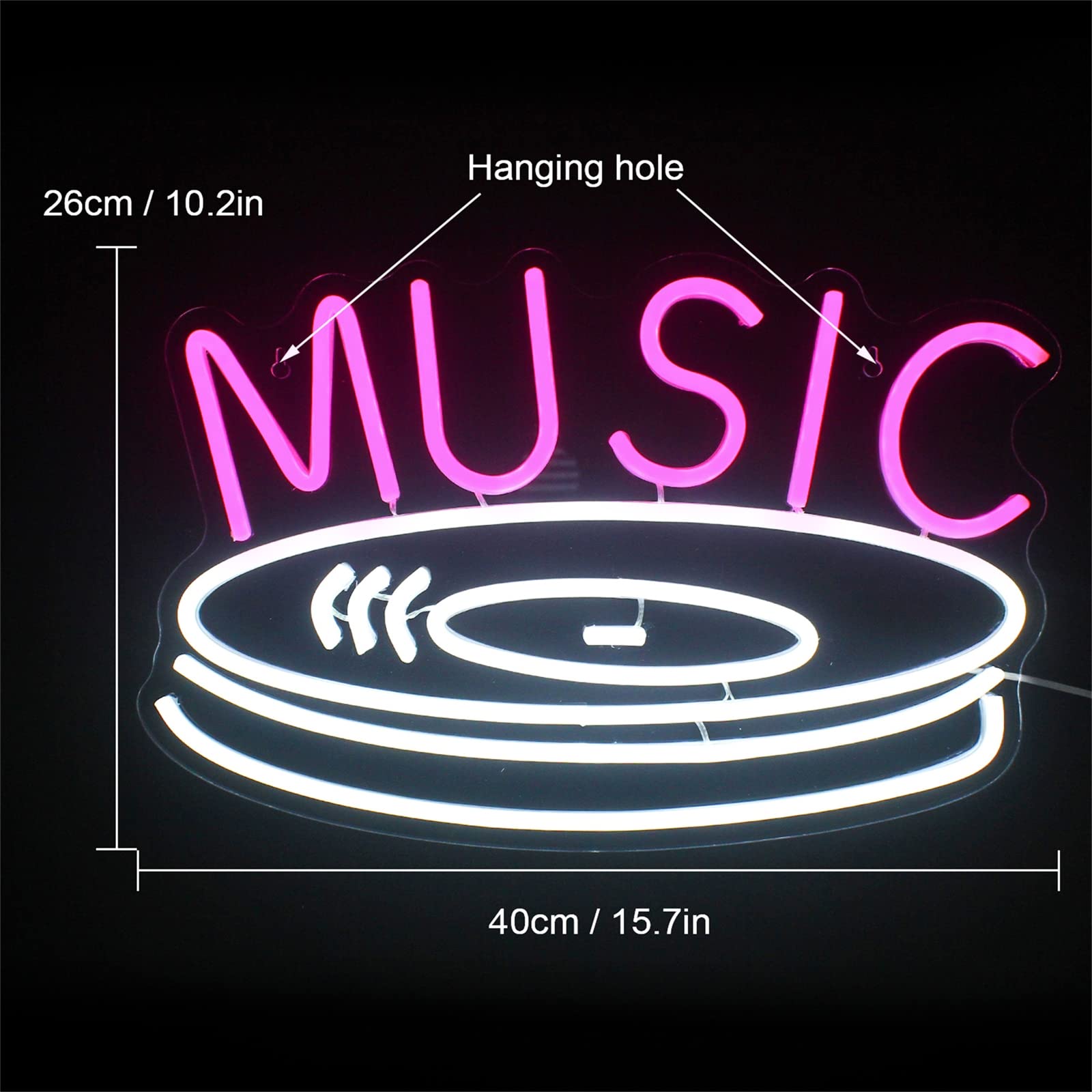 Luz neón Registro música Letrero neón con Registro música led Letrero música Estudio hogar Bar Musical DJ señal neón Tienda Discos música Fiesta Musical decoración Concierto Muestra música