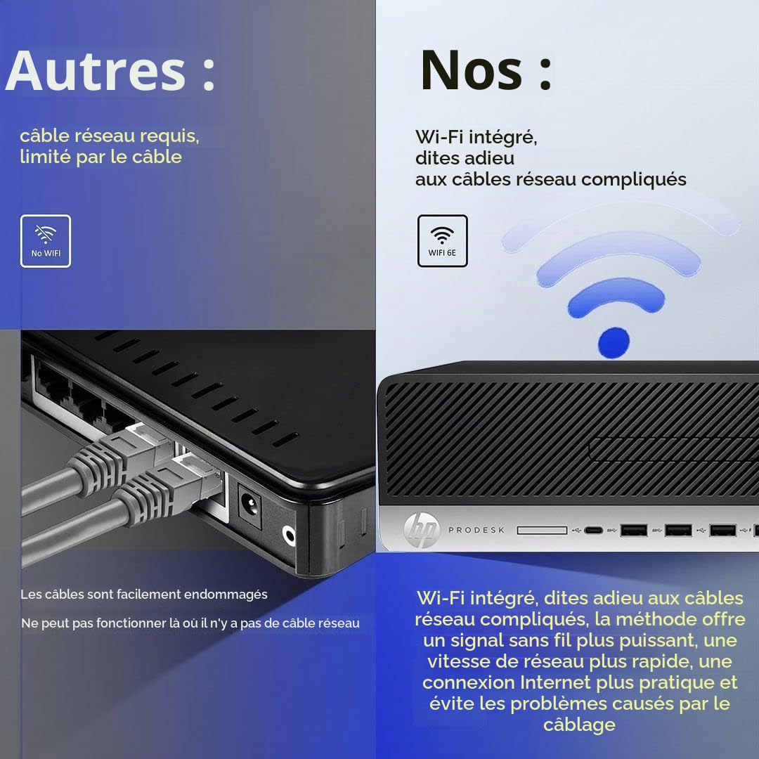 HP ProDesk 600 G4 SFF PC Ordinateur de Bureau, Intel Core i7-8700 3.2GHz, 8 Go RAM, SSD 256 Go, HDMI, Clavier QWERTY, Souris, USB WiFi, Windows 11 Pro (reconditionné)