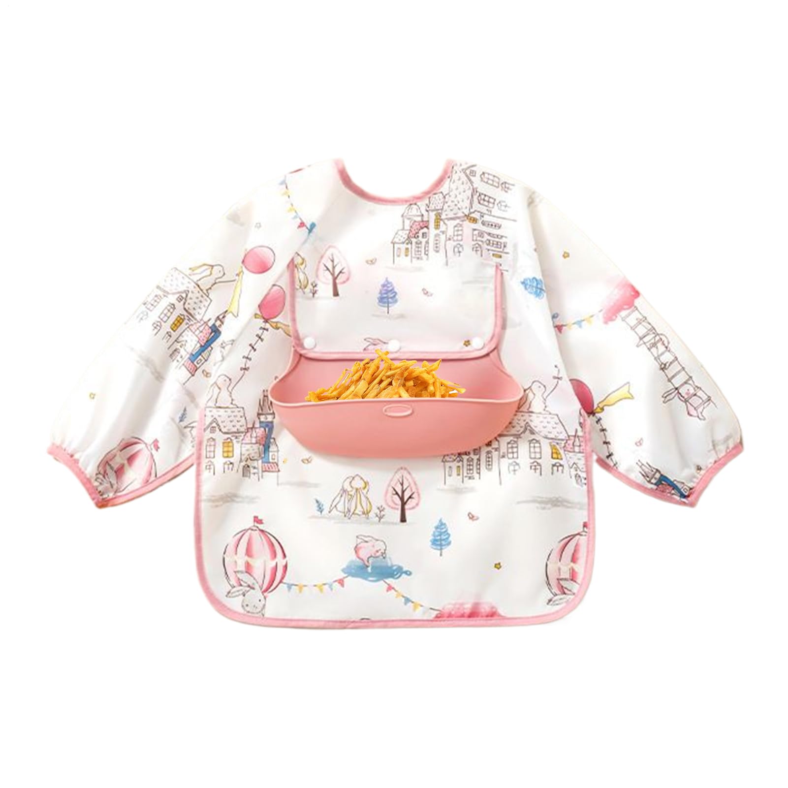 袖付きスタイ, 防水 袖付き ビブ スモック ベビー用, 保育園 お食事 お出かけ お絵描き用 ハイチェア ミールタイム フルカバー服