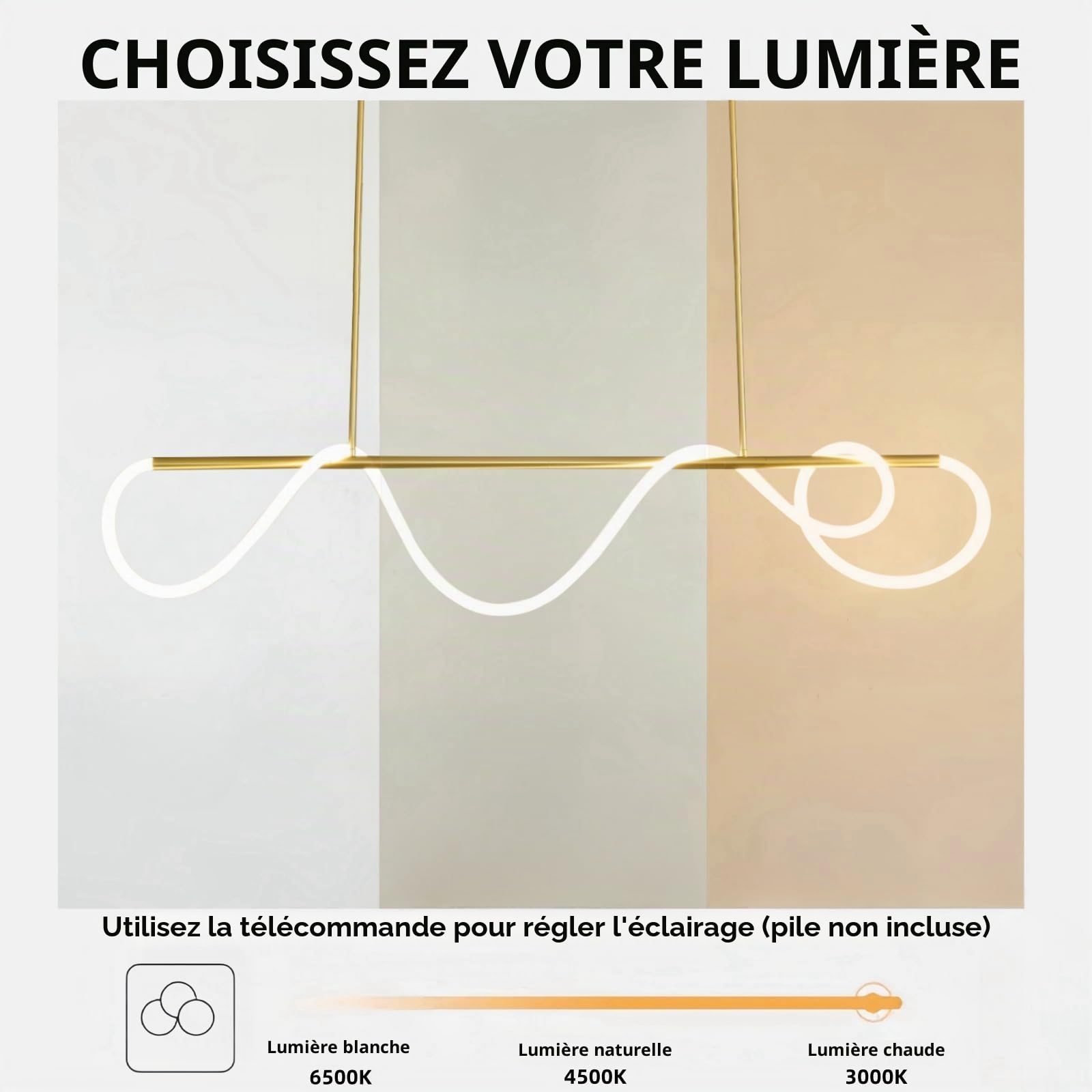 Jsz Suspension LED, Suspension Luminaire 21W Linéaire DIY, Lustre LED Suspendu Dimmable 3000K-6500K avec Télécommande, Suspendu Cuisine Moderne pour Salle à Manger Salon (Or, 120CM)