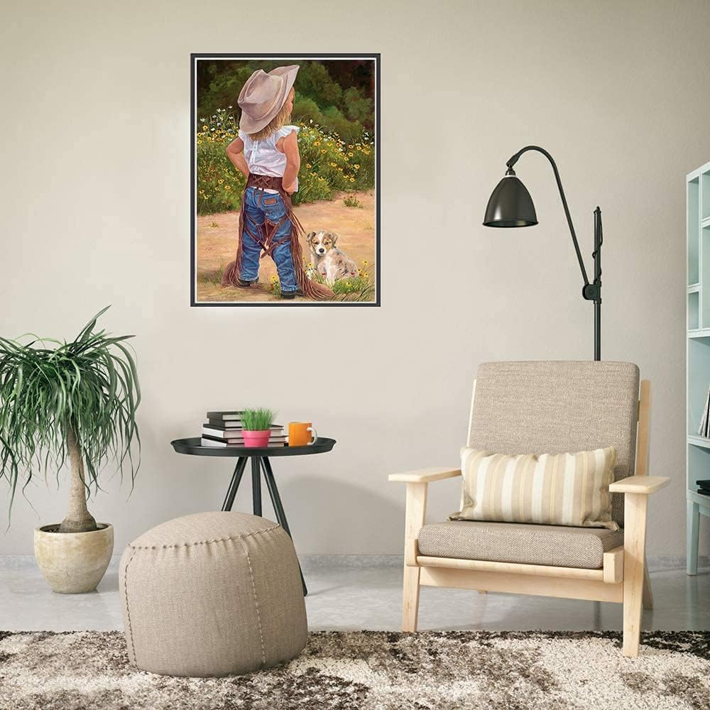 Kit de pintura de diamantes 5D para adultos, pequeño vaquero con perro, rodeo americano occidental para niños, Manualidades, 30 x 40 cm