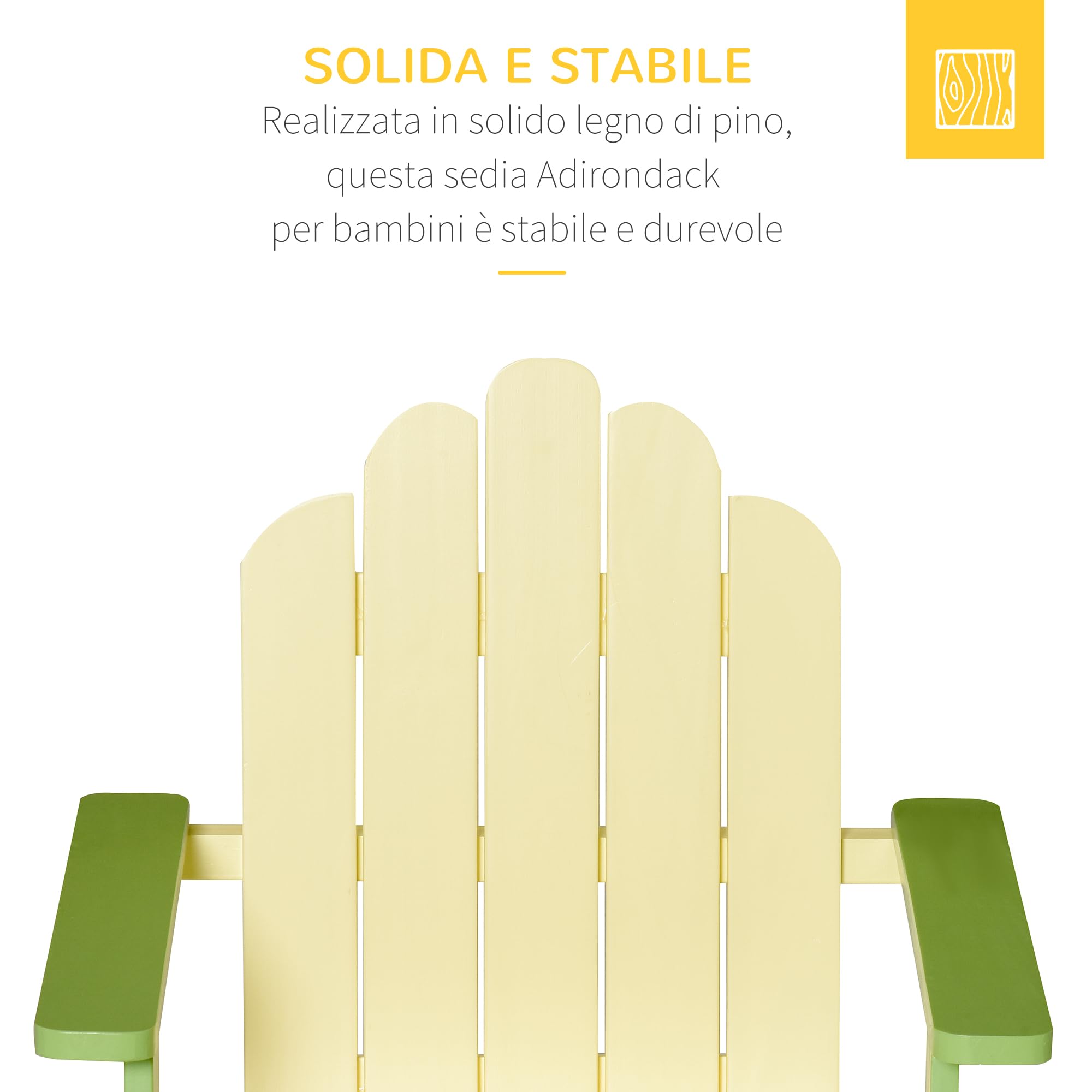 Outsunny Sedia per Bambini 1-4 Anni Ergonomica in Legno di Pino, Sedia Adirondack da Giardino con Vernice Atossica, Braccioli e Schienale, Uso Interno ed Esterno, 51x50x52.5cm, Verde