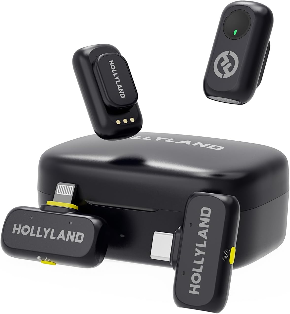 Hollyland LARK A1 Combo Wireless Mini Microphon (2TX + USB-C RX + Lightning RX + Charging Case), Pure Sound, Noise Cancelling, Magnetic Mic for YouTube, TikTok, Podcast, Vlogging (Black)