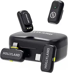 Hollyland LARK A1 Combo – Microfone Sem Fio Mini para iPhone e Android (2TX + USB-C RX + Lightning RX + Case de Carregamento), Microfone Magnético para YouTube, TikTok, Podcast e Vlogs (Preto)