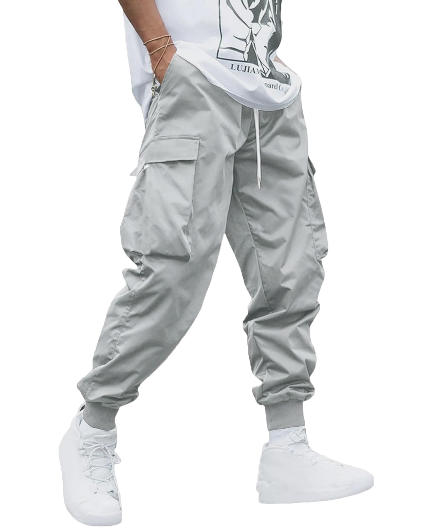 Yaohuolemens Cargo Trousers Cuffed Cargo Joggers Casual Drawstring