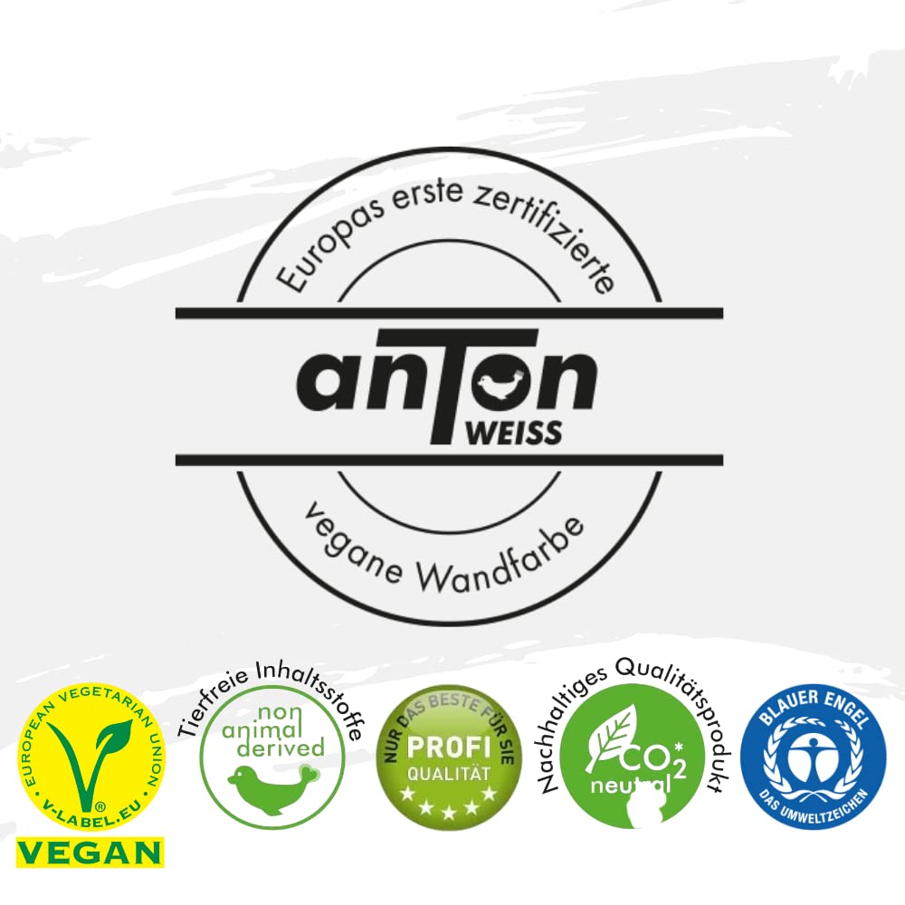Anton Weiss® Qualitäts Wand/Deckenfarbe weiss | 5L | geruchsfrei & atmungsaktiv | 40m² | Mineralfarbe matt | höchste Deckkraft | beugt Schimmel vor | für alle Wohnräume und Allergiker | Vegan