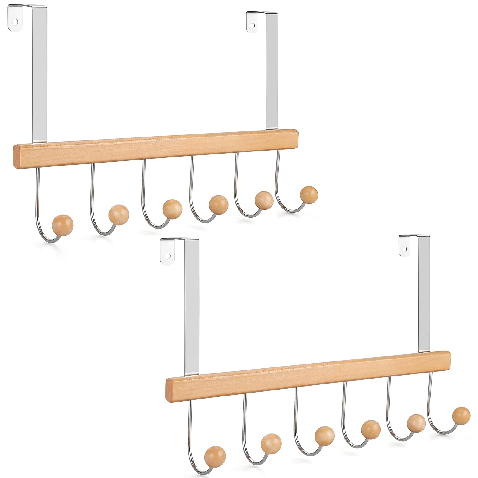TOPIA HANGER Over-the-Door Coat Rack for Entryway, Wardrobe Door Hook to Hang, Door Hanger without Drilling with 6 Hooks for Handbags, Jackets, Robes, 2 Pieces-CT72N