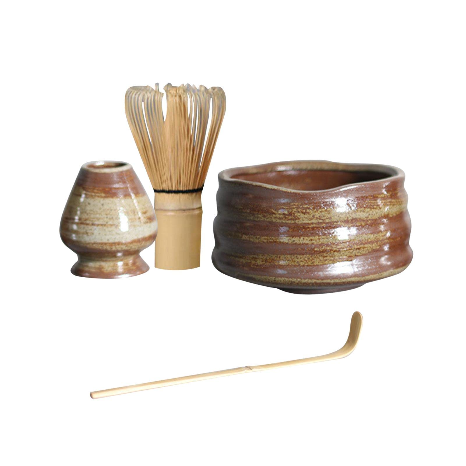 AAGAZA Handmade Matcha Whisk Set Ceramic Whisk Holder Matcha Ceremony Kit Matcha Spoon Matcha Bowl for Restaurant Dining Room Kithen Home Teahouse, Dark Brown/1386