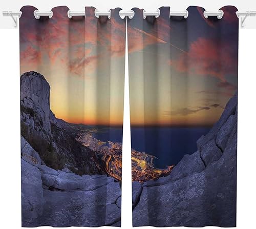 Landscapes Sunset Night Scenery Cortinas para sala de estar, 2 paneles de cortinas para decoración de dormitorio y chimenea de 85 pulgadas de ancho
