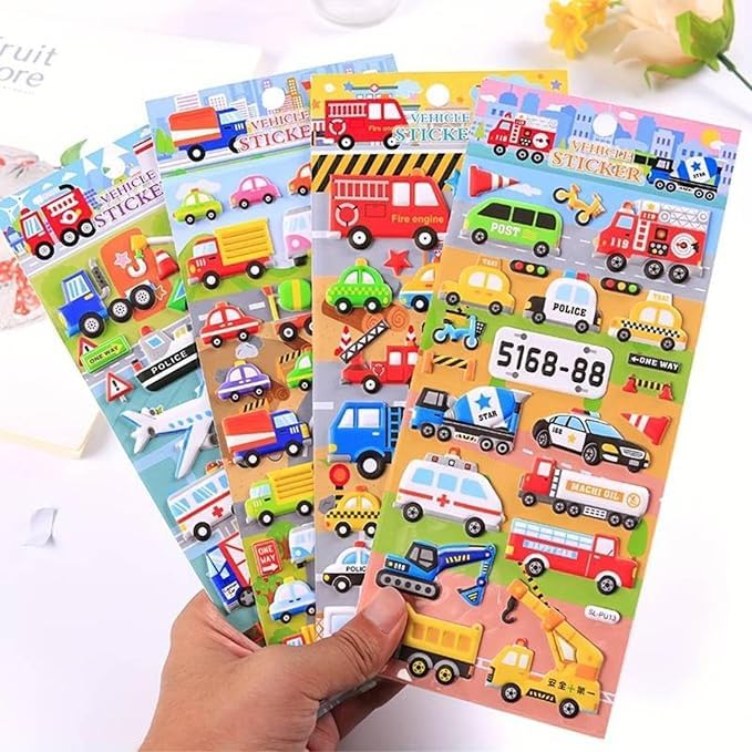 Image of Cots and Cuddles 3D Puffy Stickers for Kids | 240+ Cars, Trucks, Trains & Airplanes | Reusable Vehicle Sticker Sheet for Scrapbook, Craft, Rewards & Fun Learning (1 Sheet)