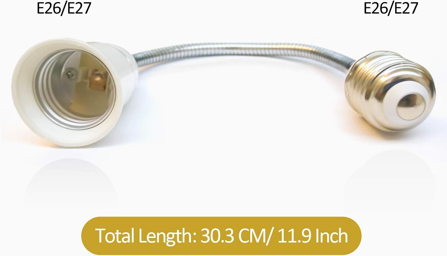 CliCli 2-Pack E26/E27 to E26/E27 Bulb Socket Extender, 27.5 CM/10.8 Inch Light Bulb Extension, Bendable Standard Medium E26 Screw Base Extender Adapter