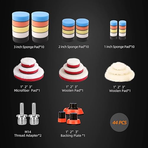 Miniatura 7 de Kit de almohadilla de pulido para taladro de espuma para automóvil, 44 piezas de 1 pulgada, 2 pulgadas, 3 pulgadas, almohadilla de pulido de