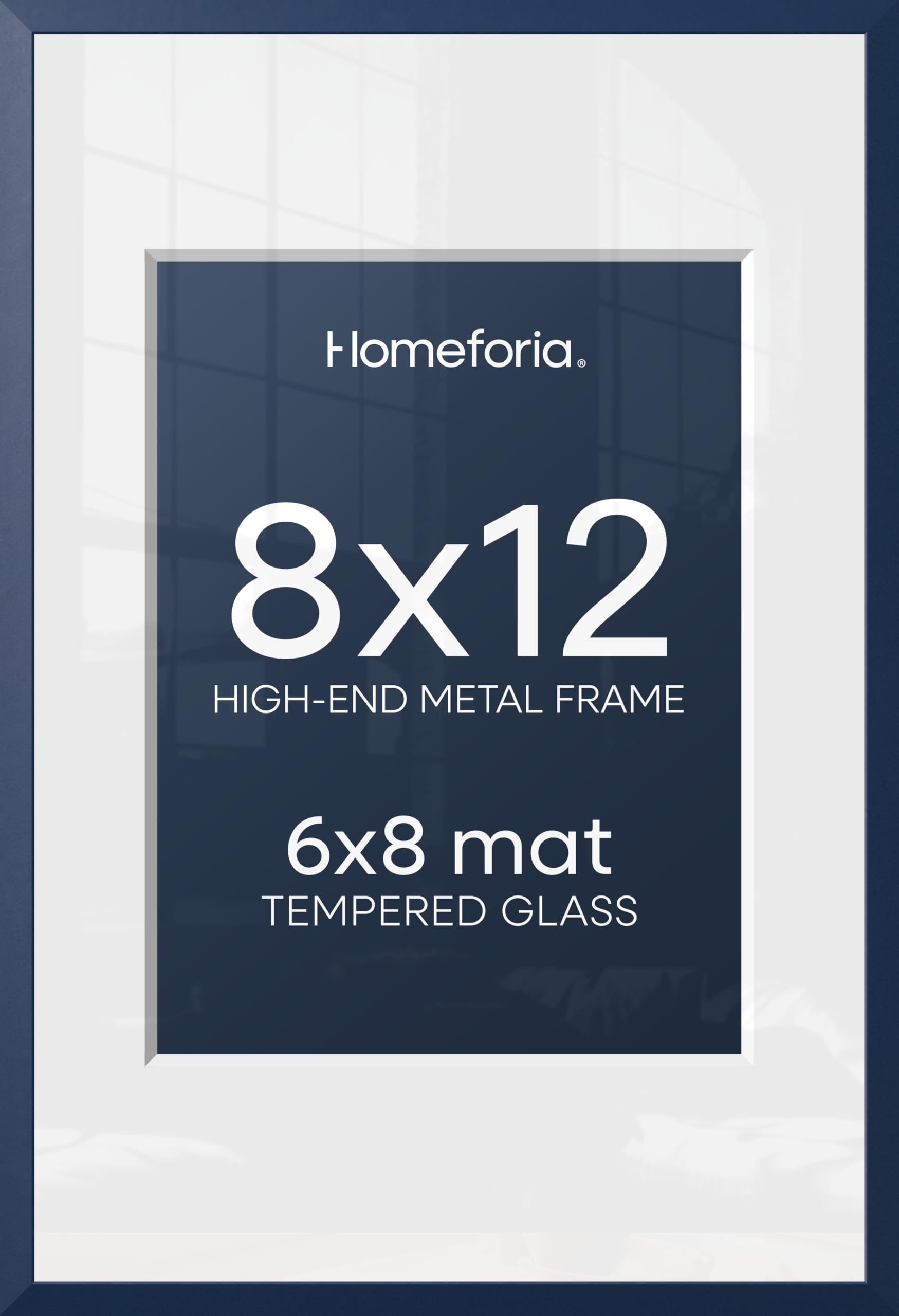 Homeforia 8x12 Blue Picture Frame, High-End Metal, 6x8 Mat, Glass | High End Aluminum, Tempered Glass, Acid-Free 6x8 Removable Mat, 8x12 in Edge-to-Edge Display 12x8, Wall Kit, Set Of 2