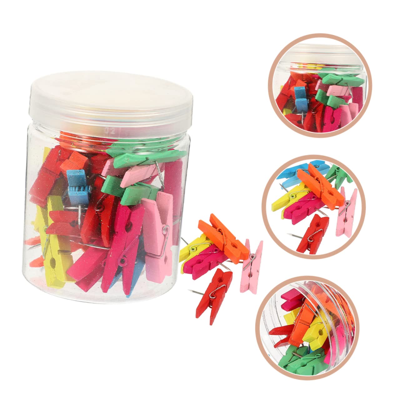 jojofuny 4 Sätze Holzclip Thumbtack Deko Stecknadeln Für Pinnwand Bastelbüroklammern Reißnägel Stecknadeln Für Kunstwerke Reißnägel Fürs Büro Rostfreier Stahl 50 Stück * 4