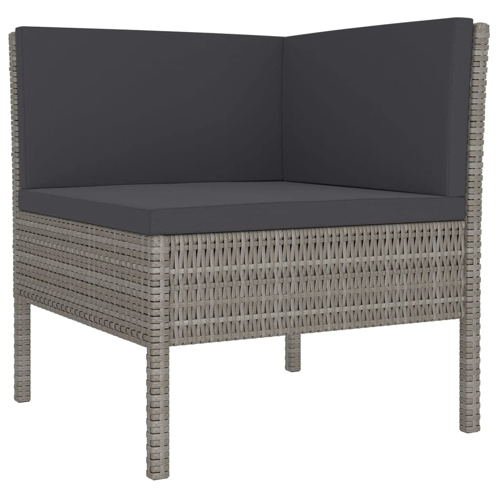 Juego de salón de jardín de polirratán gris, con cojines, muebles de exterior para terraza, balcón, patio, resistente a la intemperie, fácil de limpiar