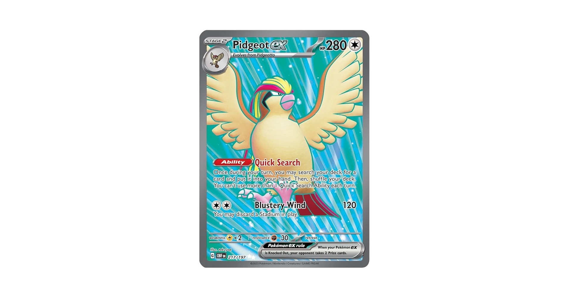 Pidgeot ex 217/197 Ultra Rare Pokemon Card (SV Obsidian