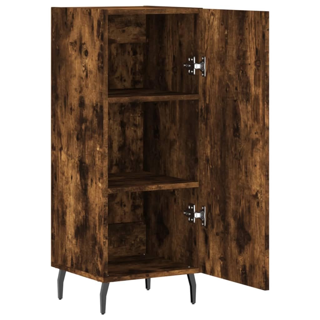 Aparador de madera de roble ahumado 34,5 x 34 x 90 cm, con patas de metal, moderno con 3 compartimentos, robusta cómoda para salón, dormitorio, pasillo