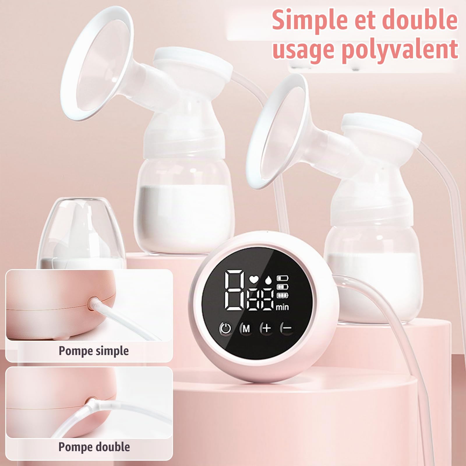 Anluomania Tire Lait Electrique, Tire-Lait à Main Libre, Tire-Laits Électrique Double, 3 Modes 9 Niveaux, Sans BPA, Tire-laits Portable pour Biberon, Lait d'Allaitement Bebe, avec Biberon, Ecran LED