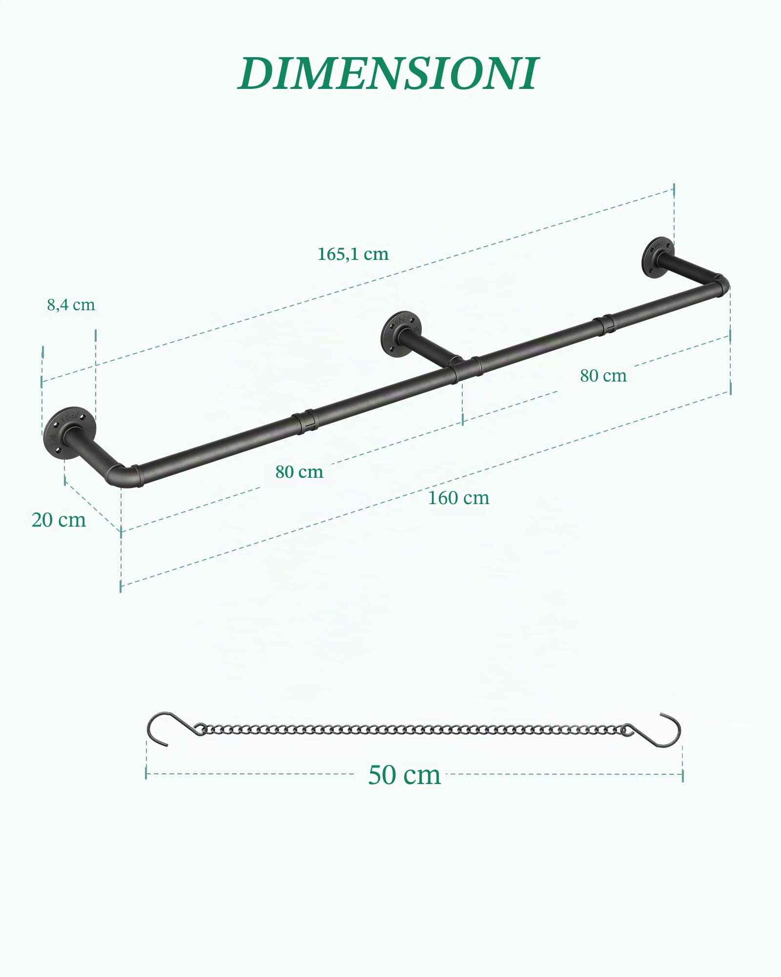 SOFITORG Gancio per piante da interno, asta per piante da interno con 6 catene sospese, asta per piante da parete per soffitto di finestre, 165,7 cm, metallo/nero, vasi non inclusi